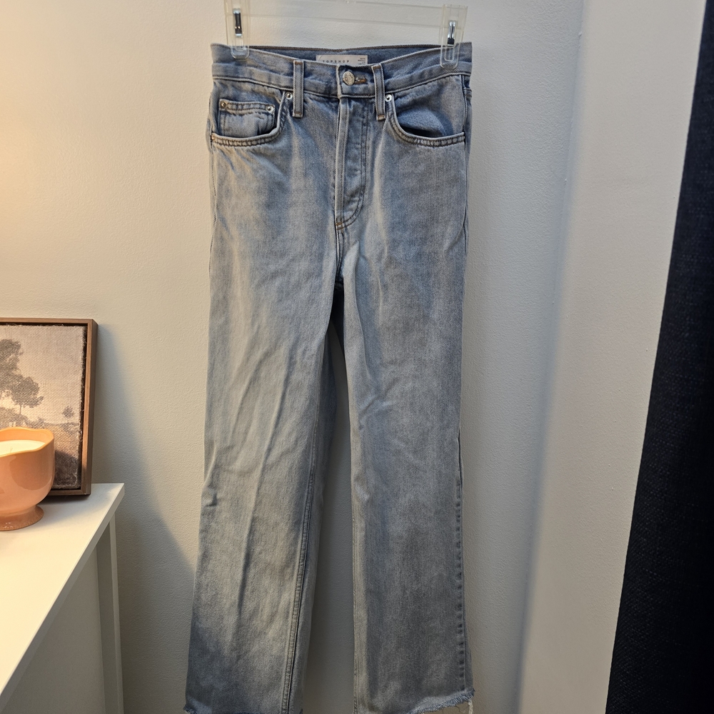 Women's Topshop Light Wash Kort Jeans Size 25 Petite Raw Hem W/ Buttonfly